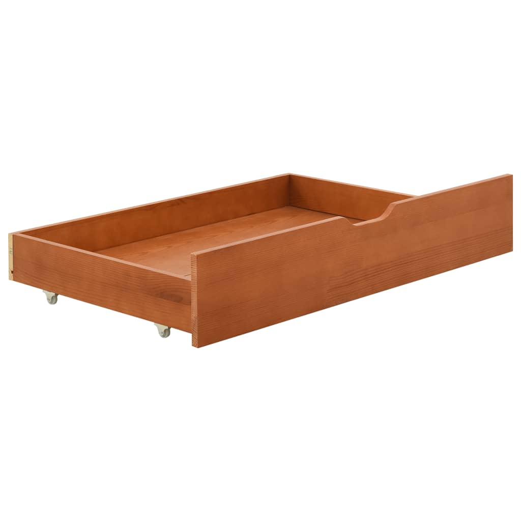 Sengeramme med 2 skuffer honningbrun heltre furu 90x200 cm