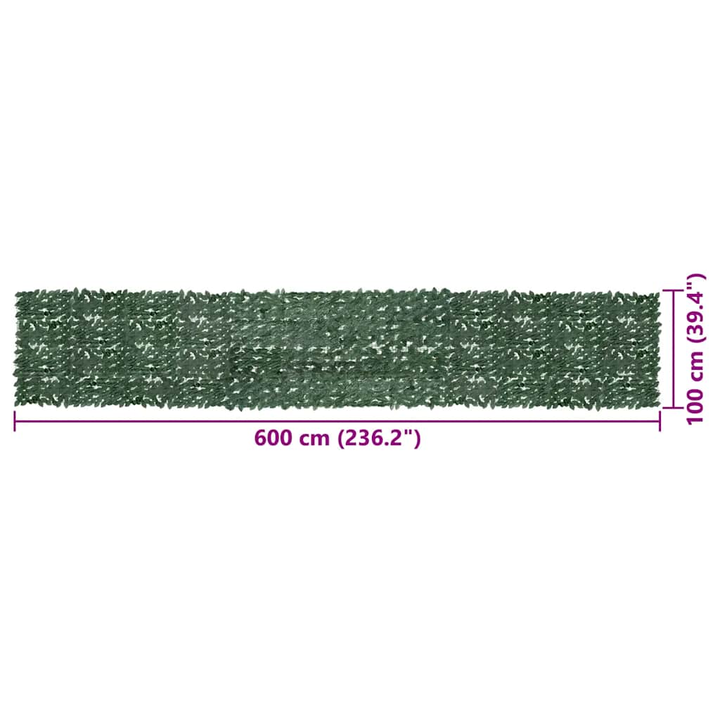 Balkongskjerm med mørkegrønne blader 600x100 cm