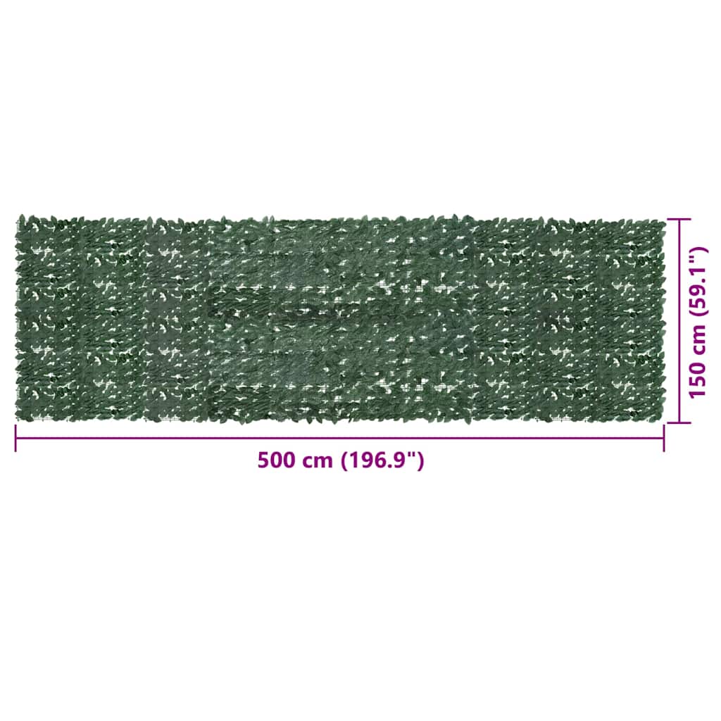 Balkongskjerm med mørkegrønne blader 500x150 cm