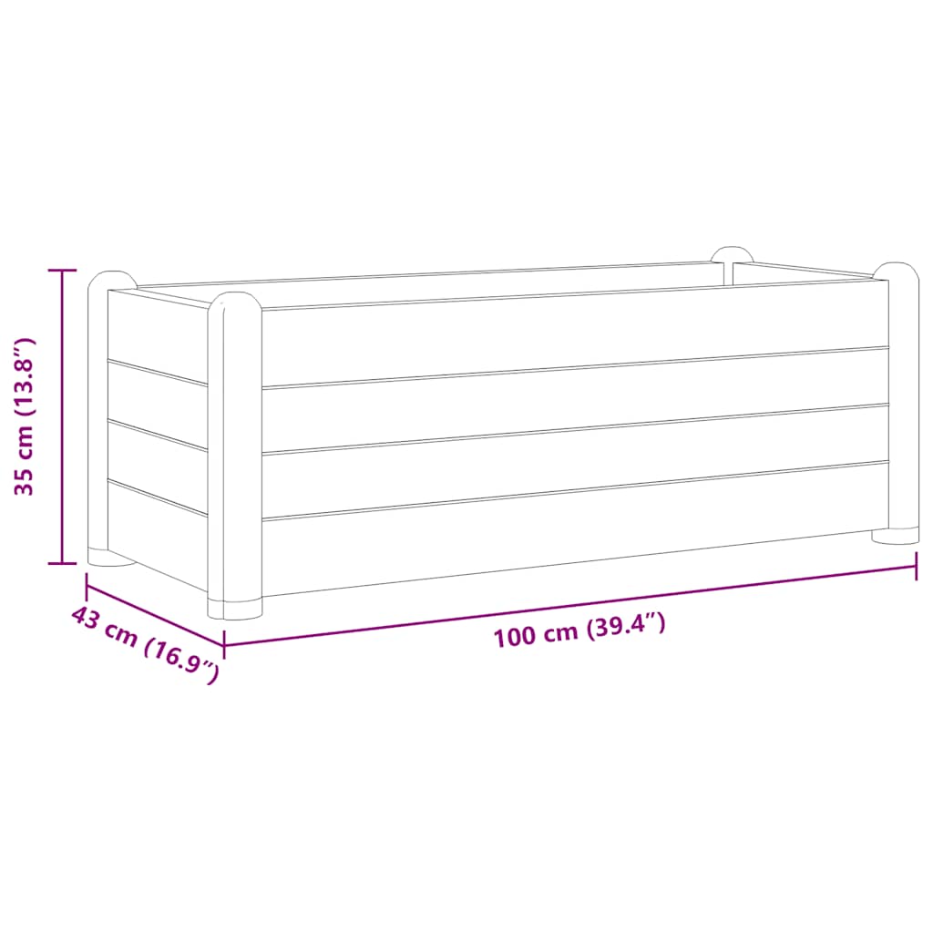 Høybed PP antrasitt 100x43x35 cm