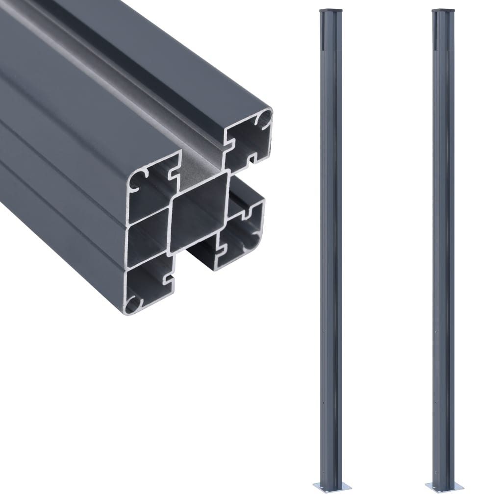Gjerdestolper 2 stk mørkegrå 185 cm aluminium vidaXL