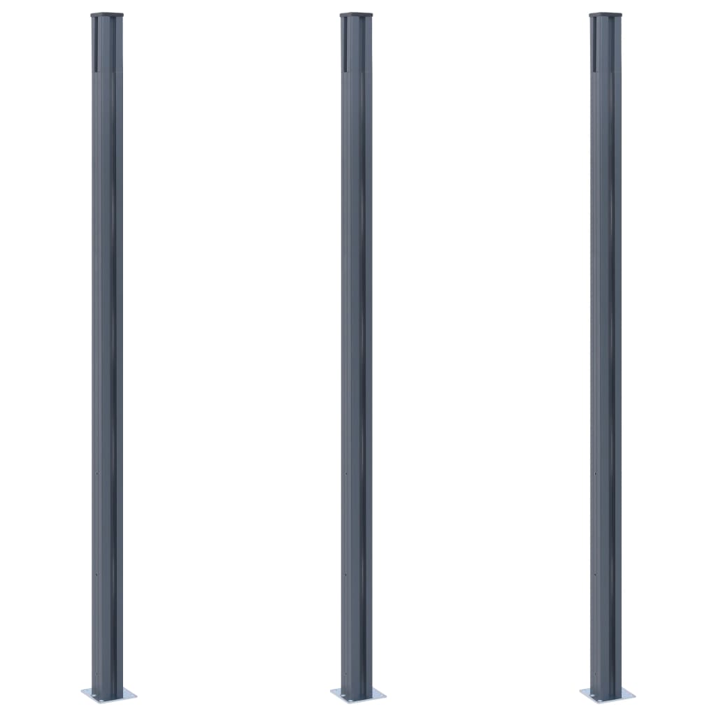 Gjerdestolper 3 stk mørkegrå 185 cm aluminium