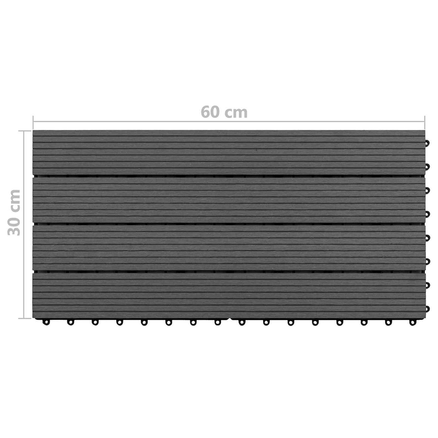 Terrasseflis 6 pcs Svart 60 x 30 cm WPC