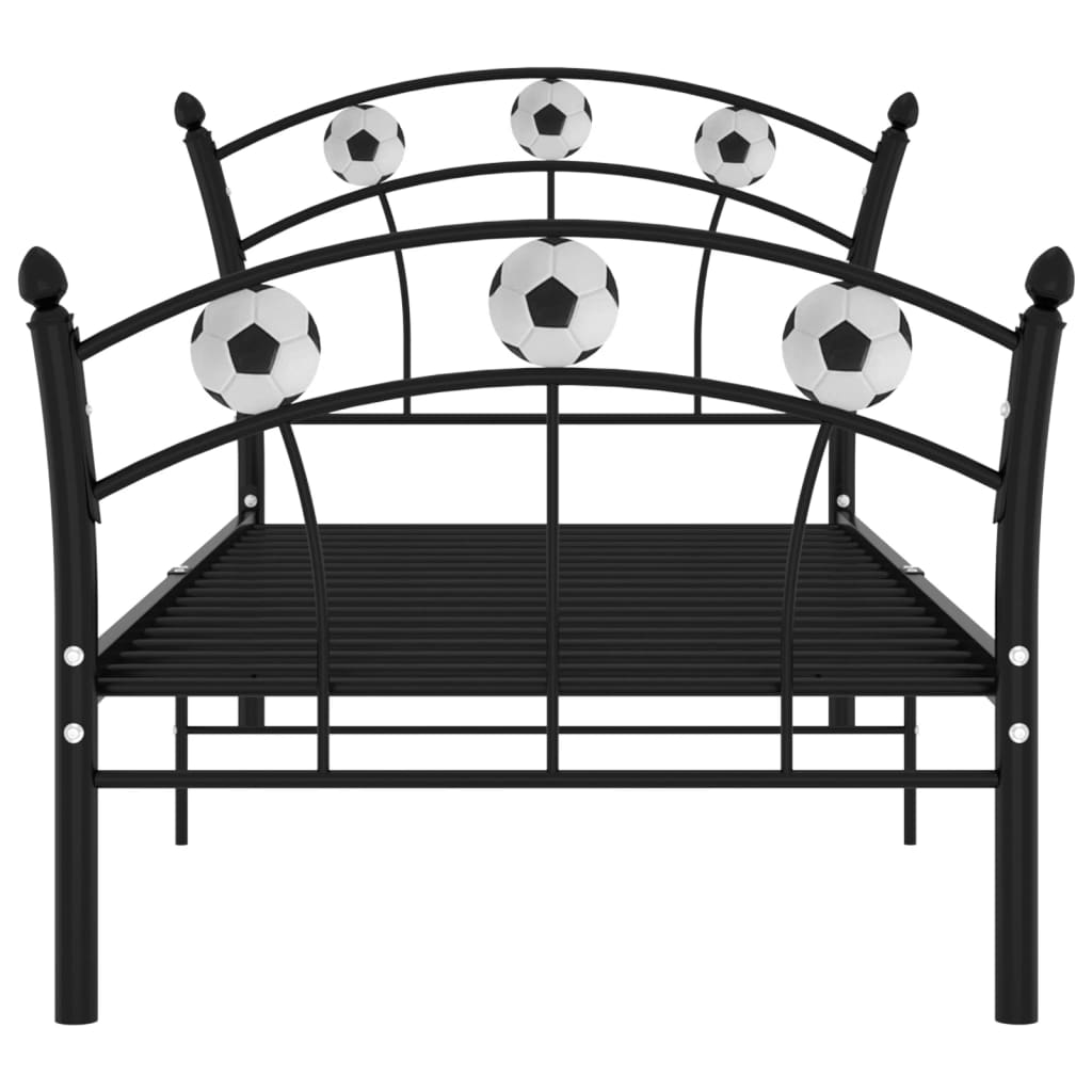 Sengeramme med fotballdesign svart metall 90x200 cm