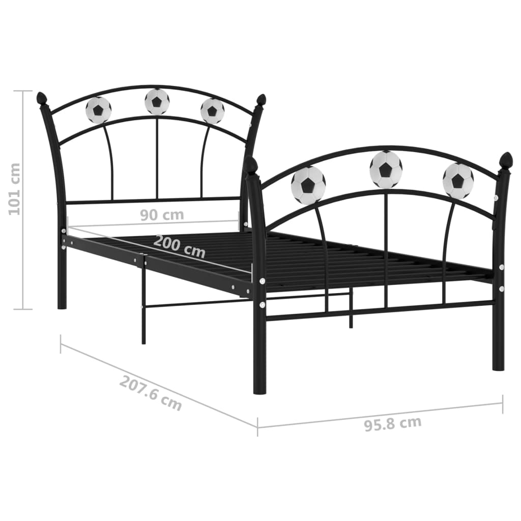Sengeramme med fotballdesign svart metall 90x200 cm