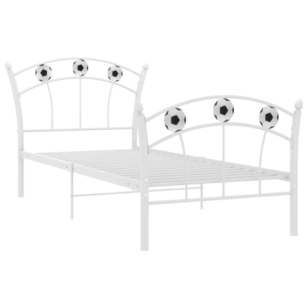 Sengeramme med fotballdesign hvit metall 90x200 cm