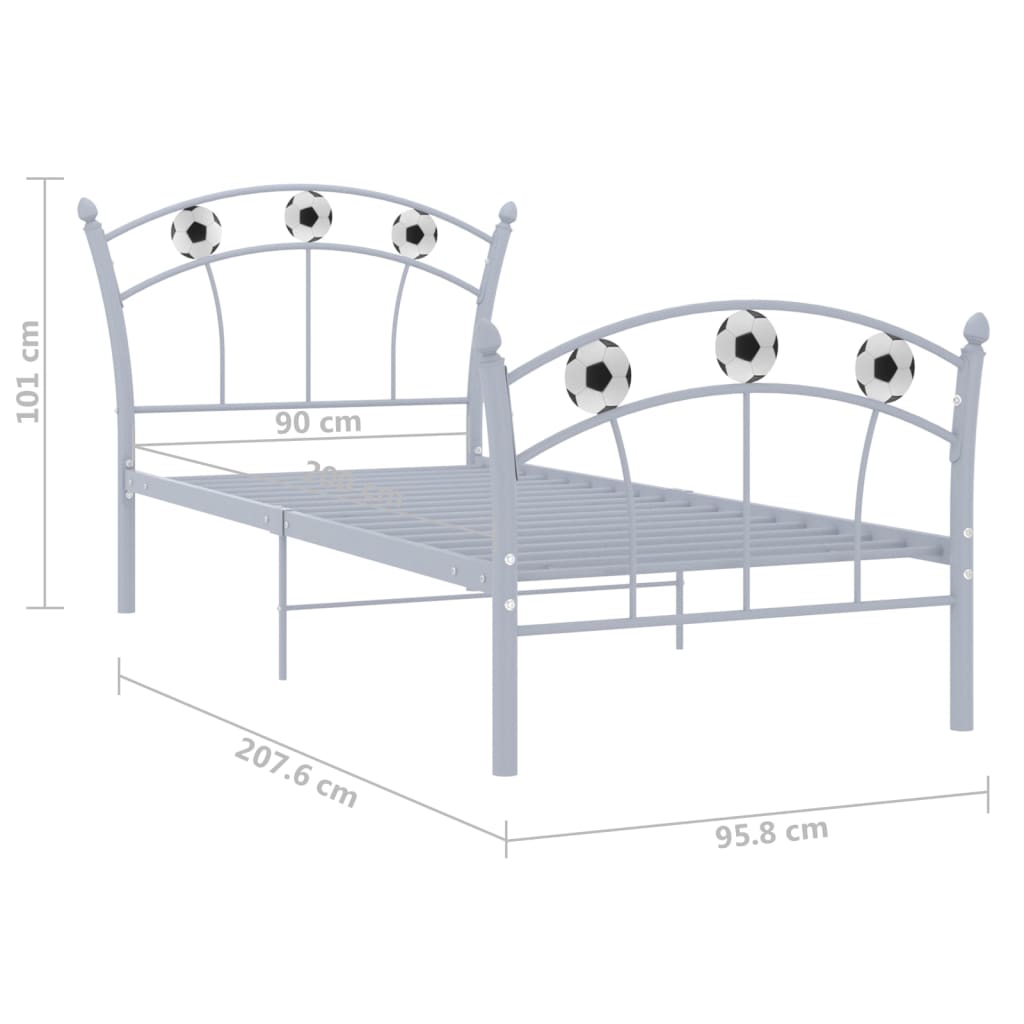Sengeramme med fotballdesign grå metall 90x200 cm