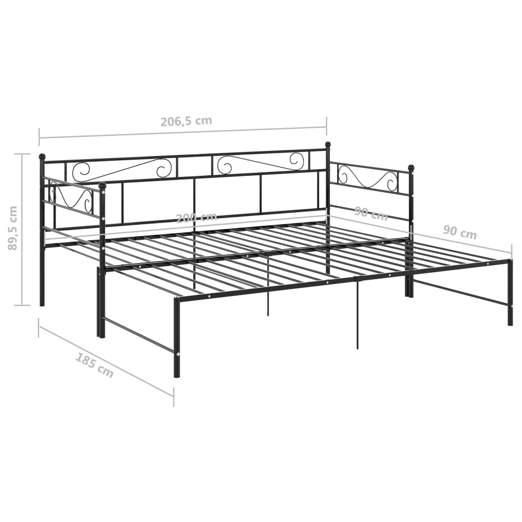 Uttrekkbar ramme til sovesofa svart metall 90x200 cm