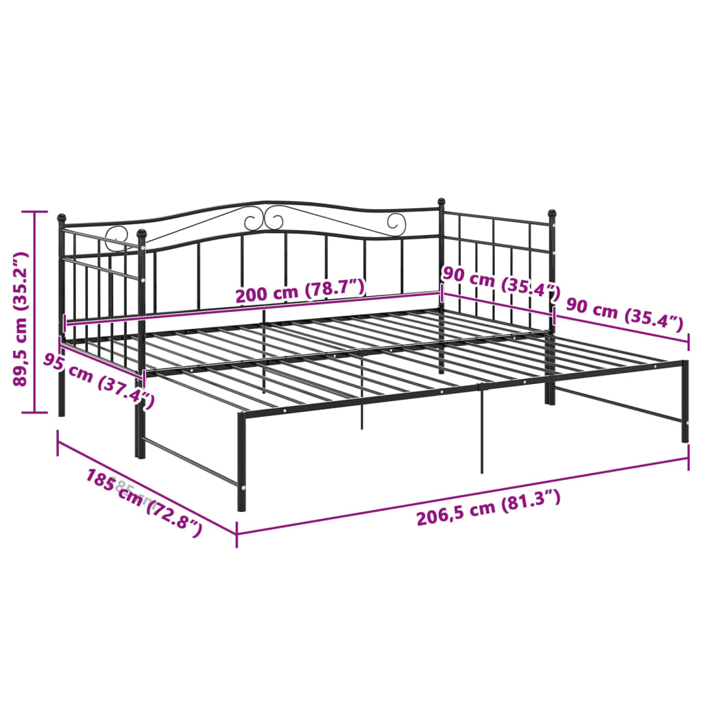 Uttrekkbar ramme til sovesofa svart metall 90x200 cm