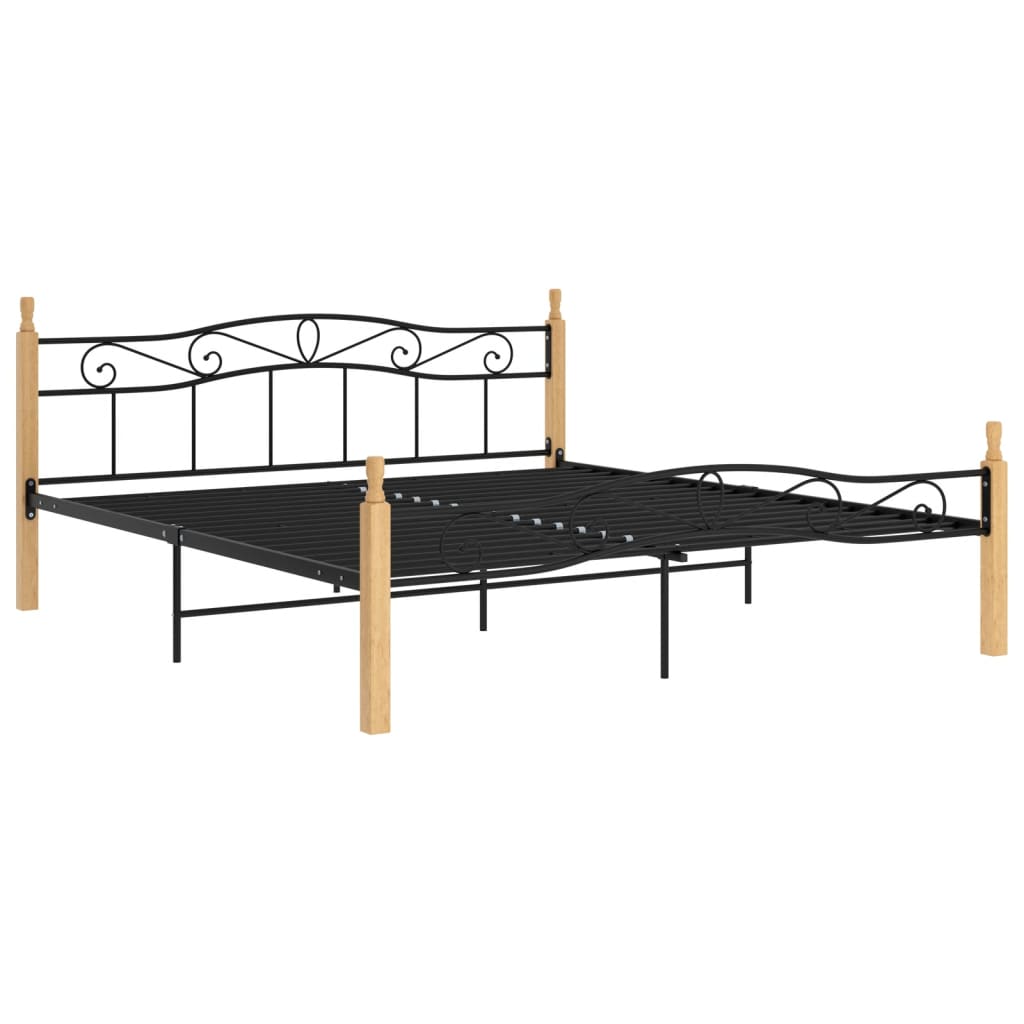 Sengeramme svart metall og heltre eik 200x200 cm