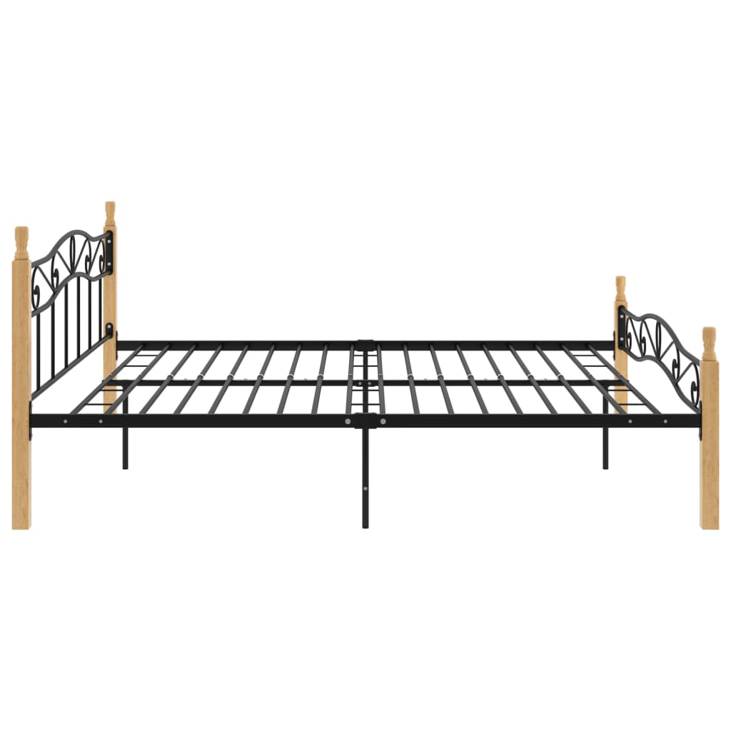 Sengeramme svart metall og heltre eik 200x200 cm