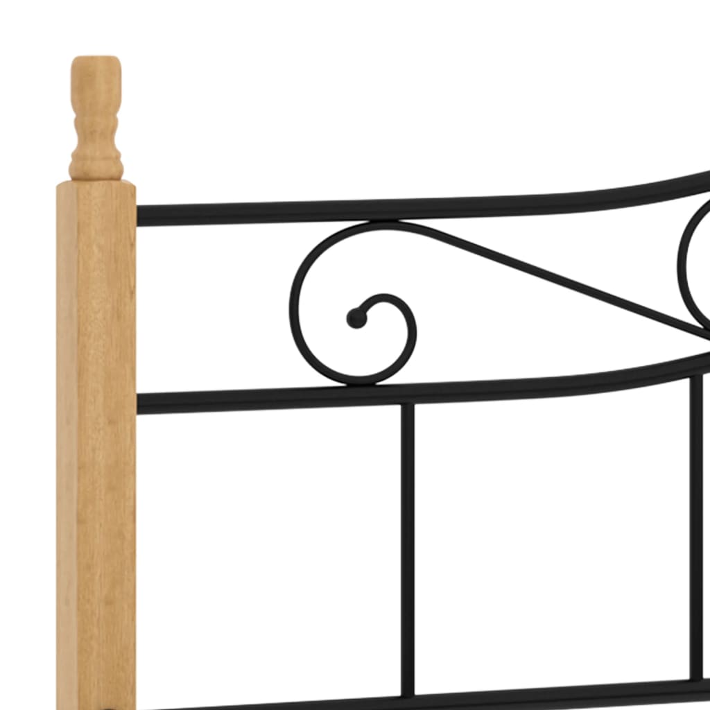 Sengeramme svart metall og heltre eik 200x200 cm