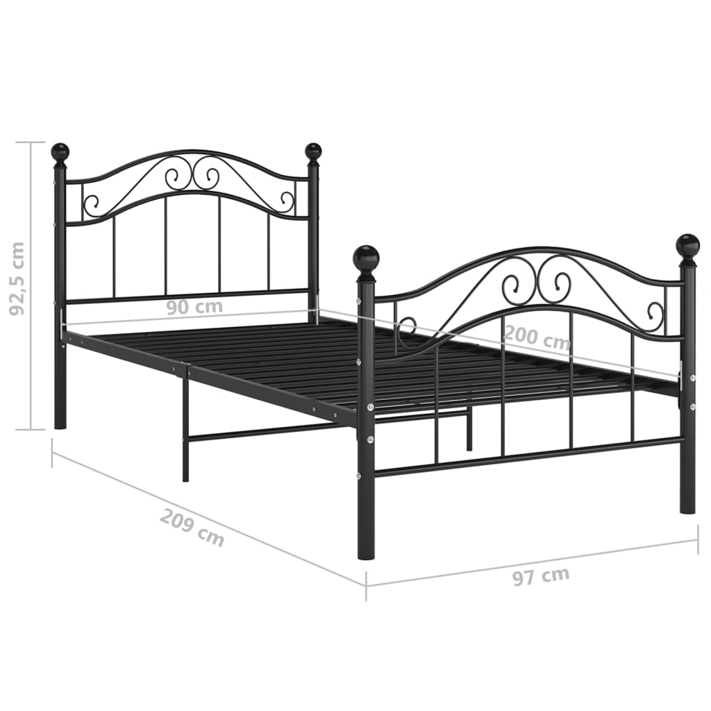 Sengeramme svart metall 90x200 cm