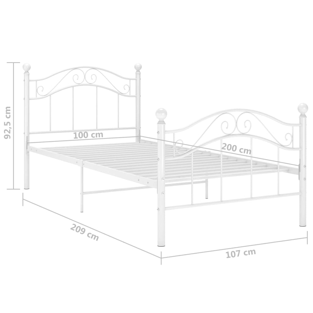 Sengeramme hvit metall 100x200 cm