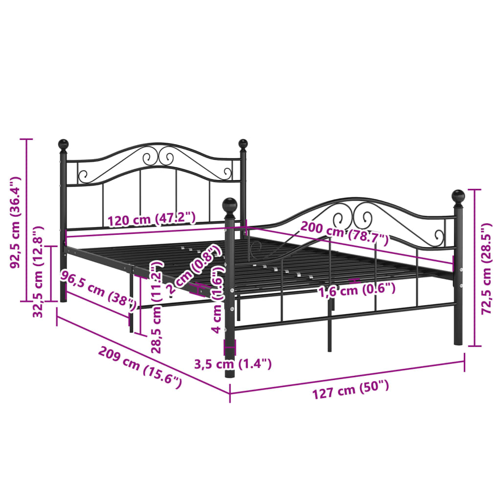 Sengeramme svart metall 120x200 cm