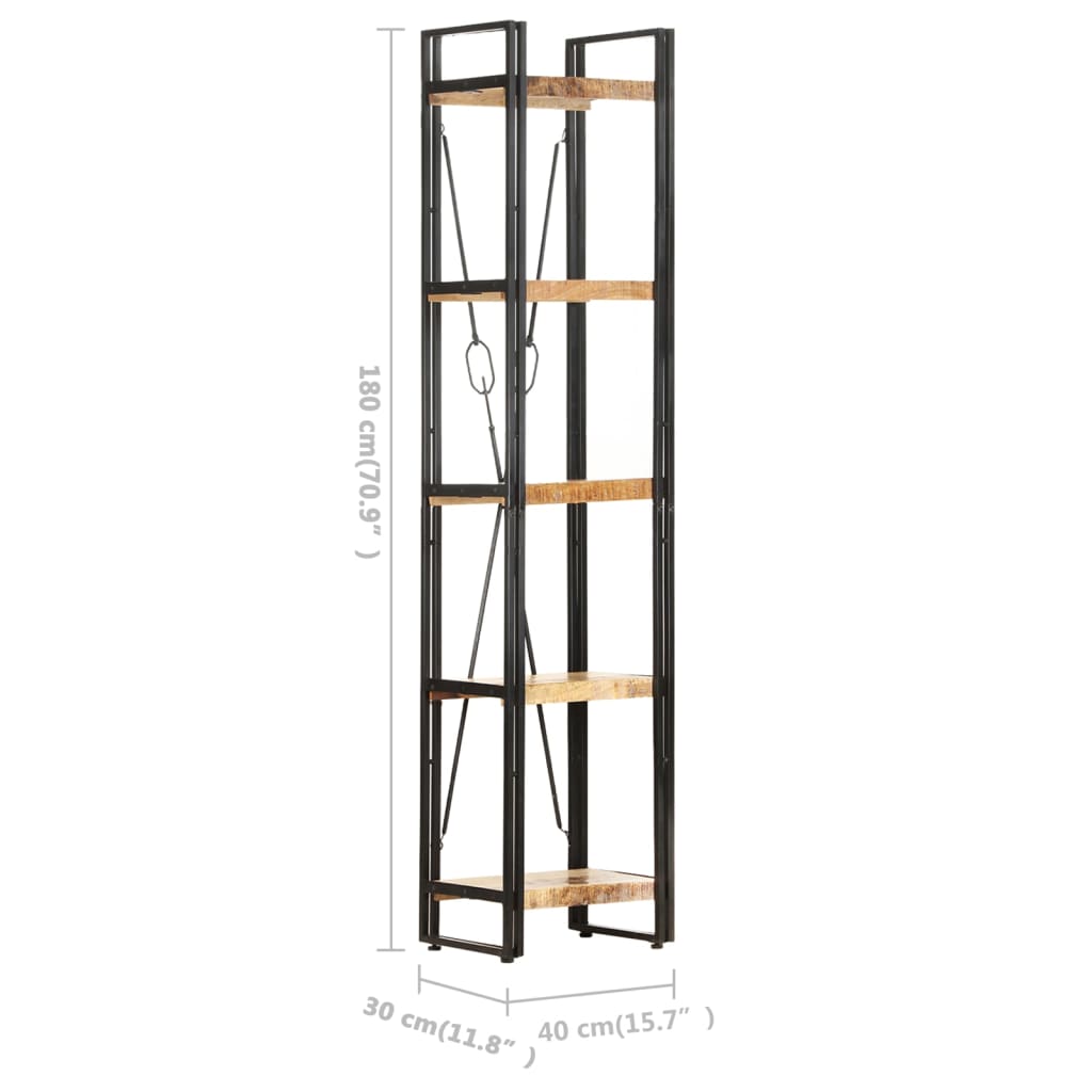 Bokhylle 5 etasjer 40x30x180 cm heltre mango