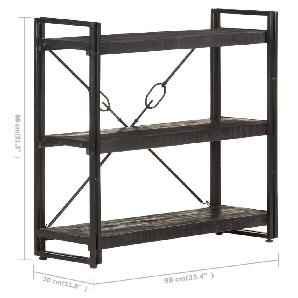 Bokhylle 3 etasjer svart 90x30x80 cm heltre mango vidaXL