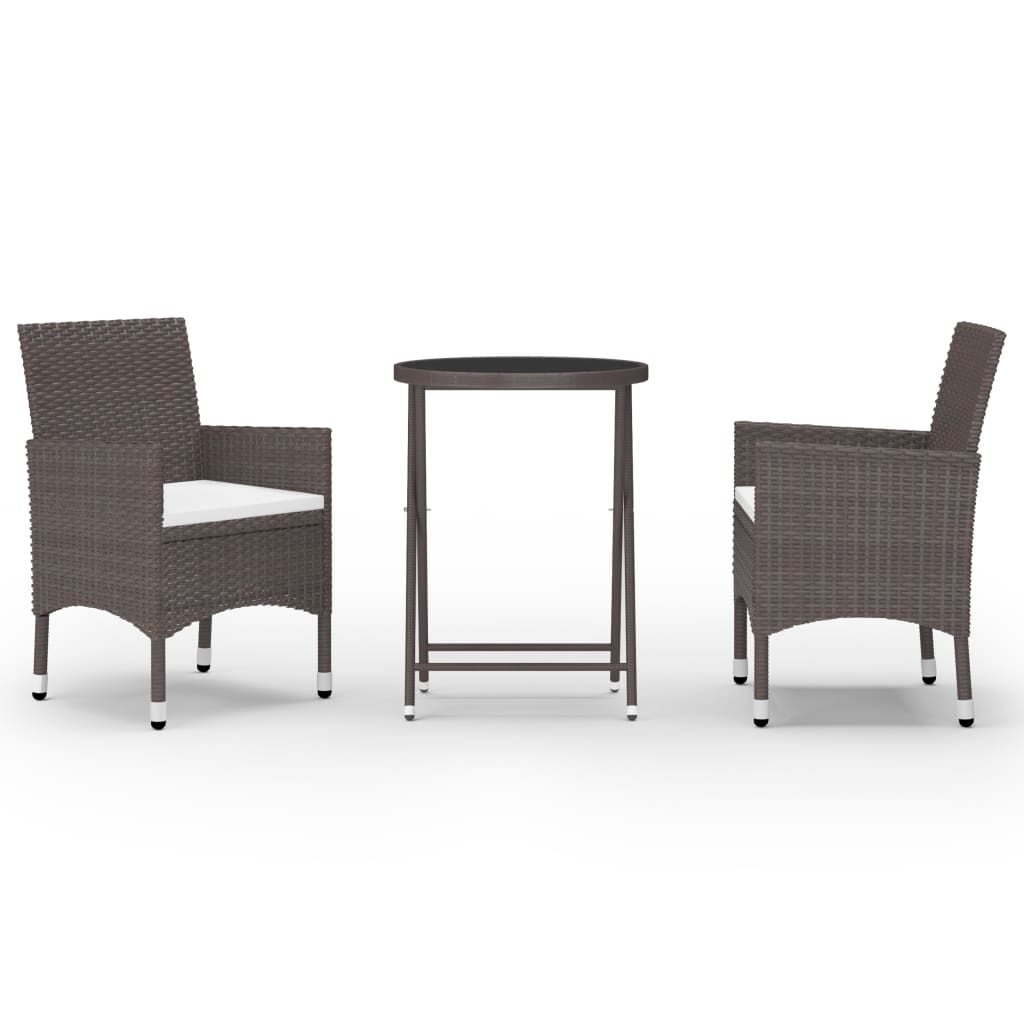 Hagebistrosett 3 deler polyrotting og herdet glass brun