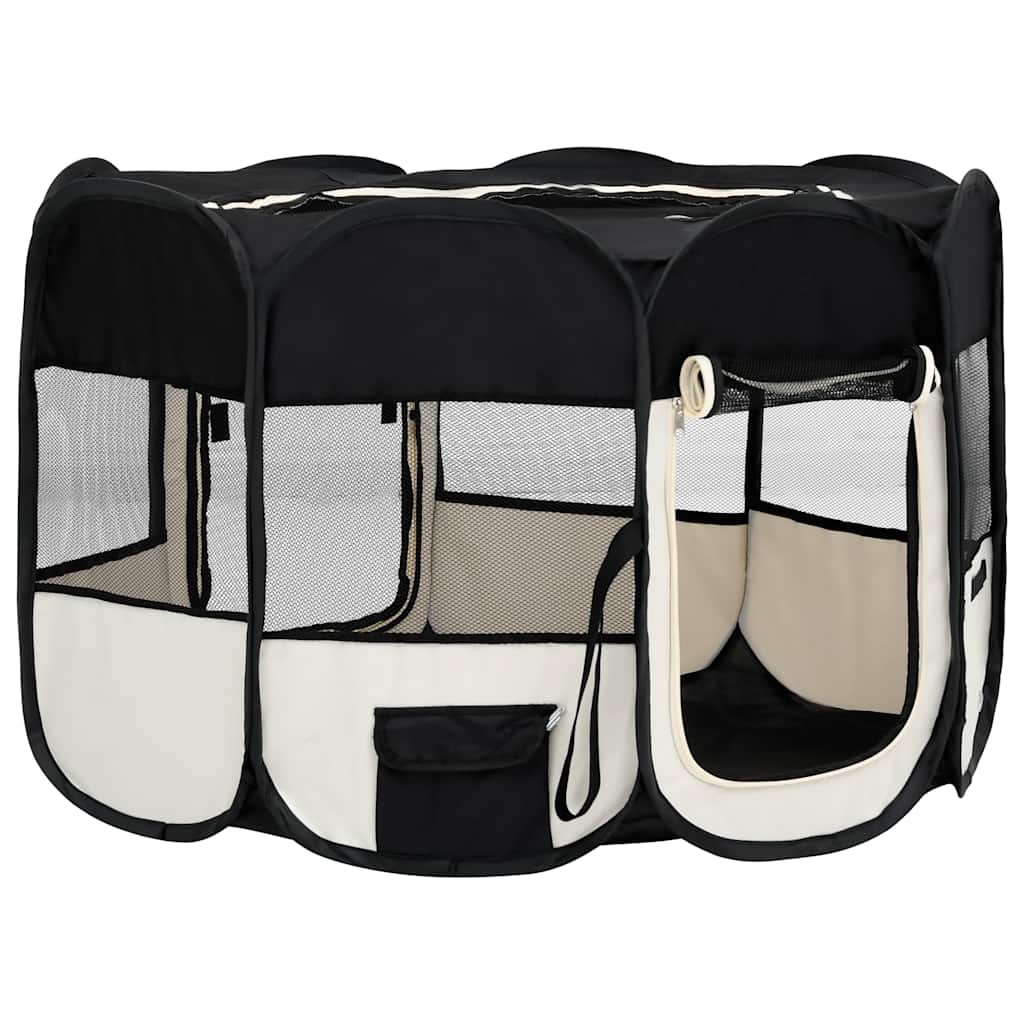 Sammenleggbar lekegrind for hunder bæreveske svart 125x125x61cm
