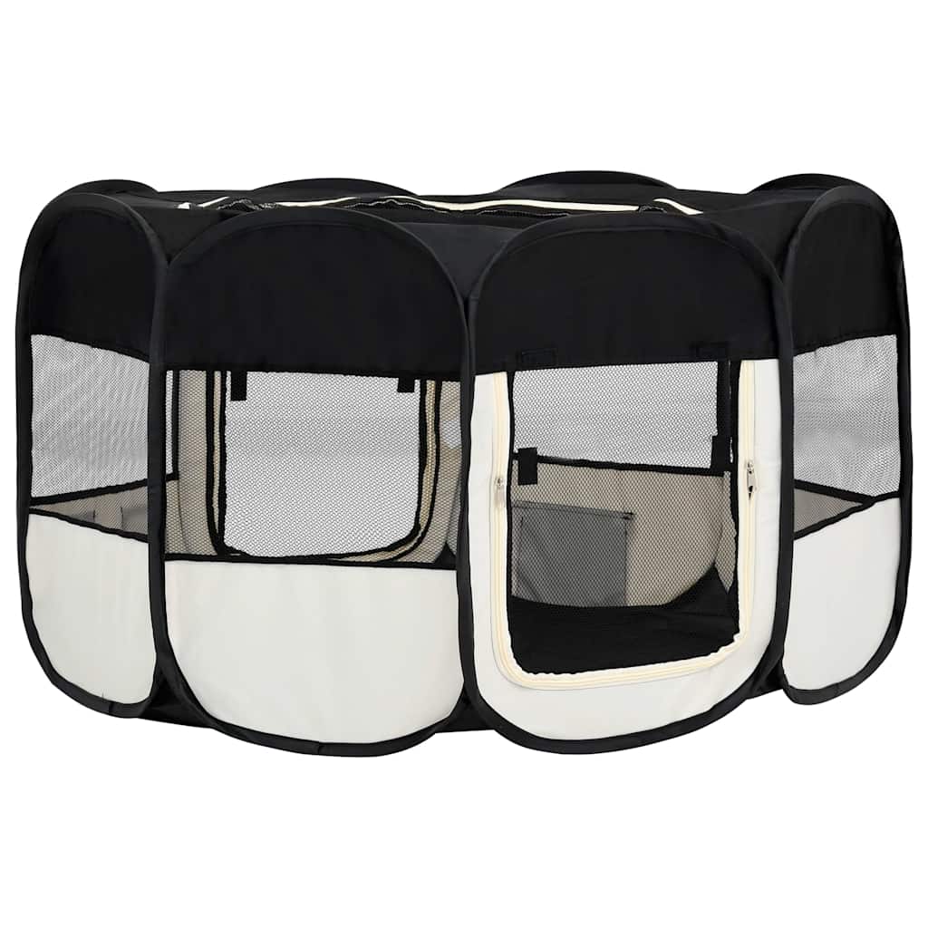 Sammenleggbar lekegrind for hunder bæreveske svart 145x145x61cm