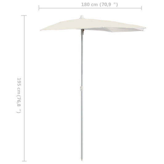 Halvrund parasoll med stang 180x90 cm sand