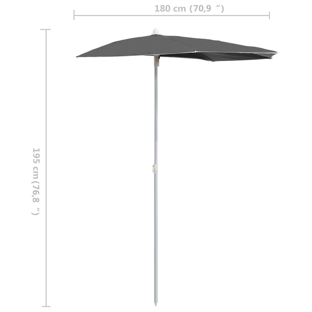 Halvrund parasoll med stang 180x90 cm antrasitt