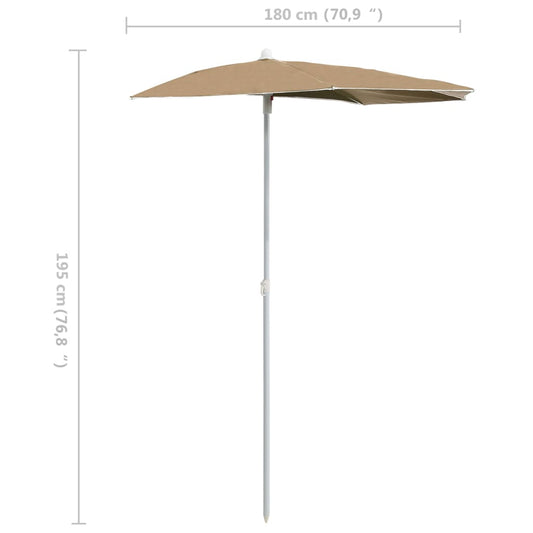 Halvrund parasoll med stang 180x90 cm gråbrun