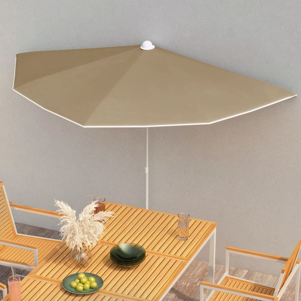 Halvrund parasoll med stang 180x90 cm gråbrun