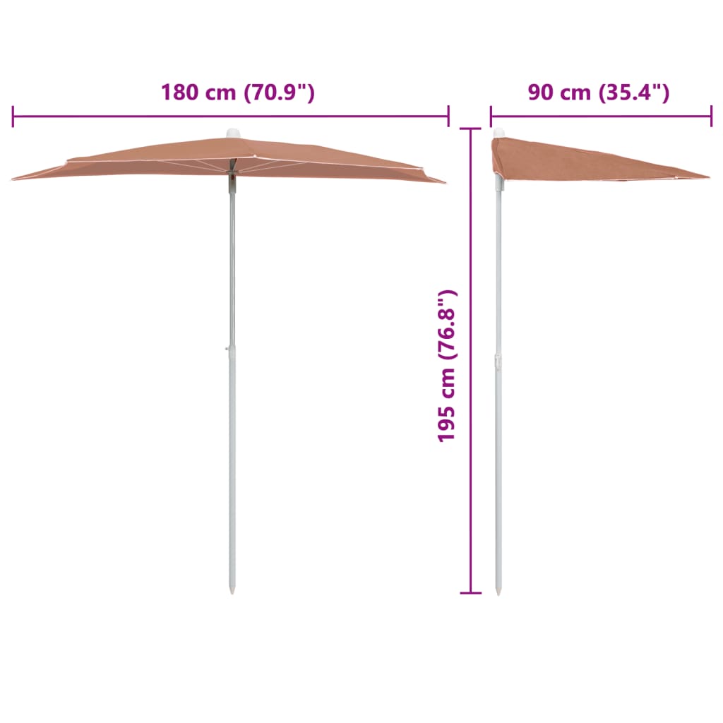 Halvrund parasoll med stang 180x90 cm terrakotta