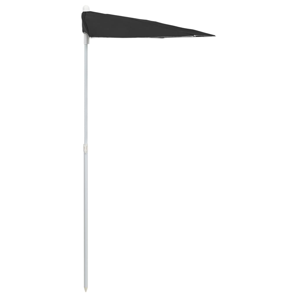 Halvrund parasoll med stang 180x90 cm svart