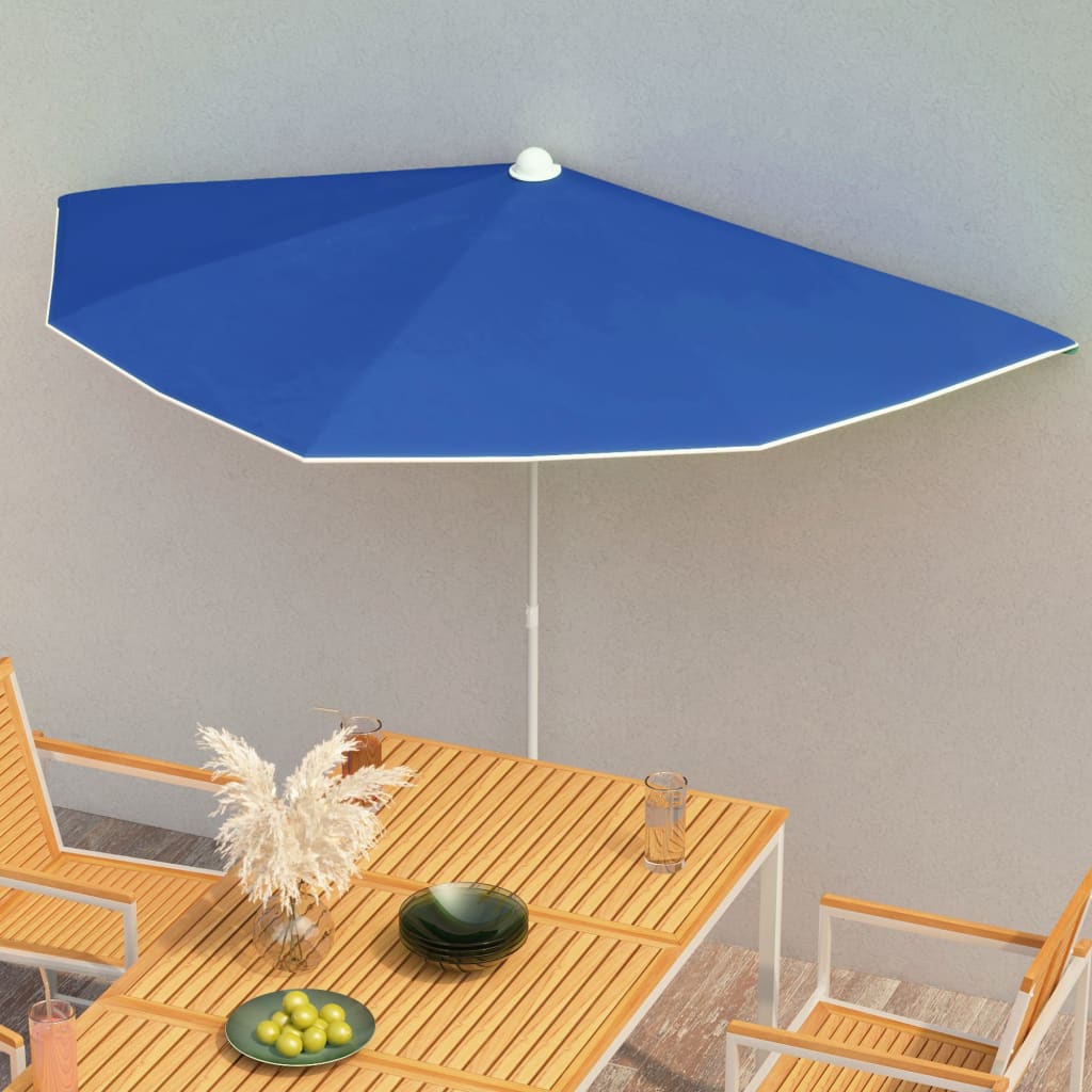 Halvrund parasoll med stang 180x90 cm asurblå