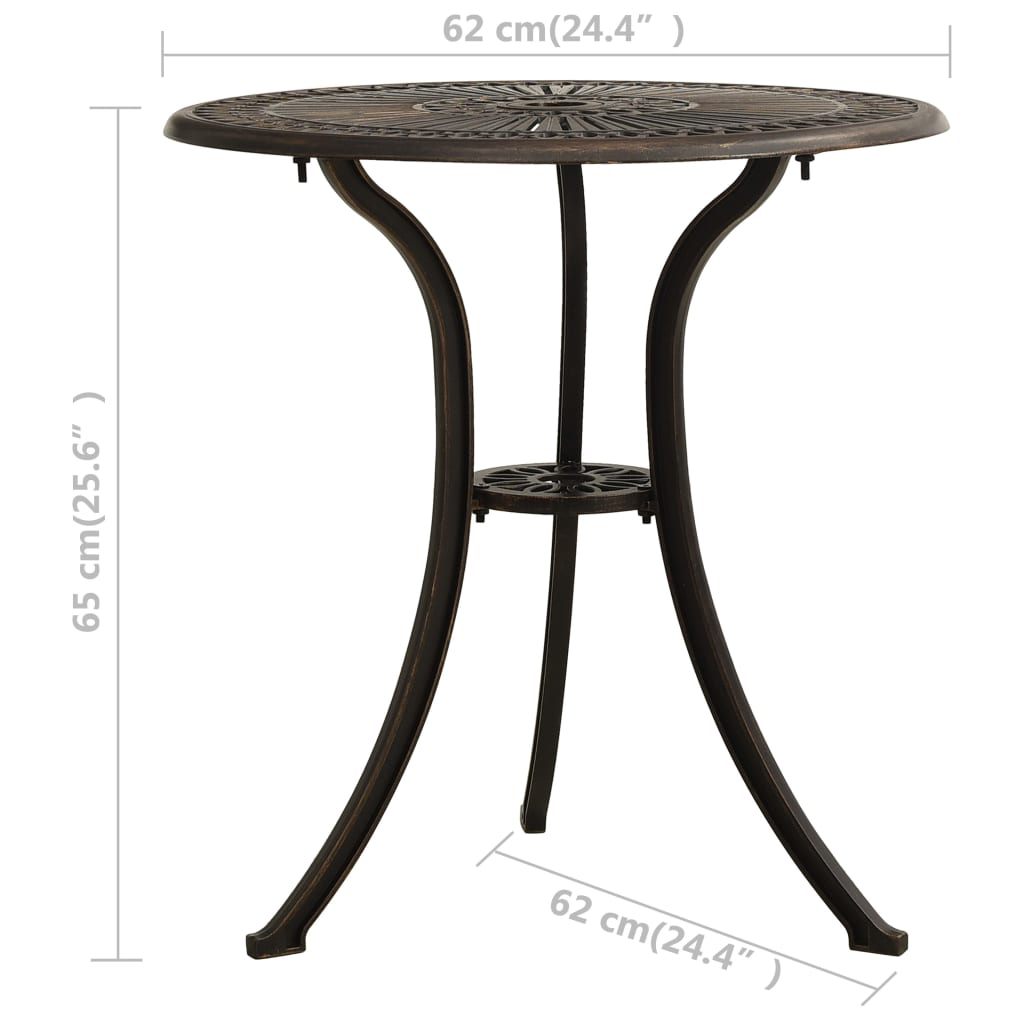 Bistrosett 3 deler støpt aluminium bronse