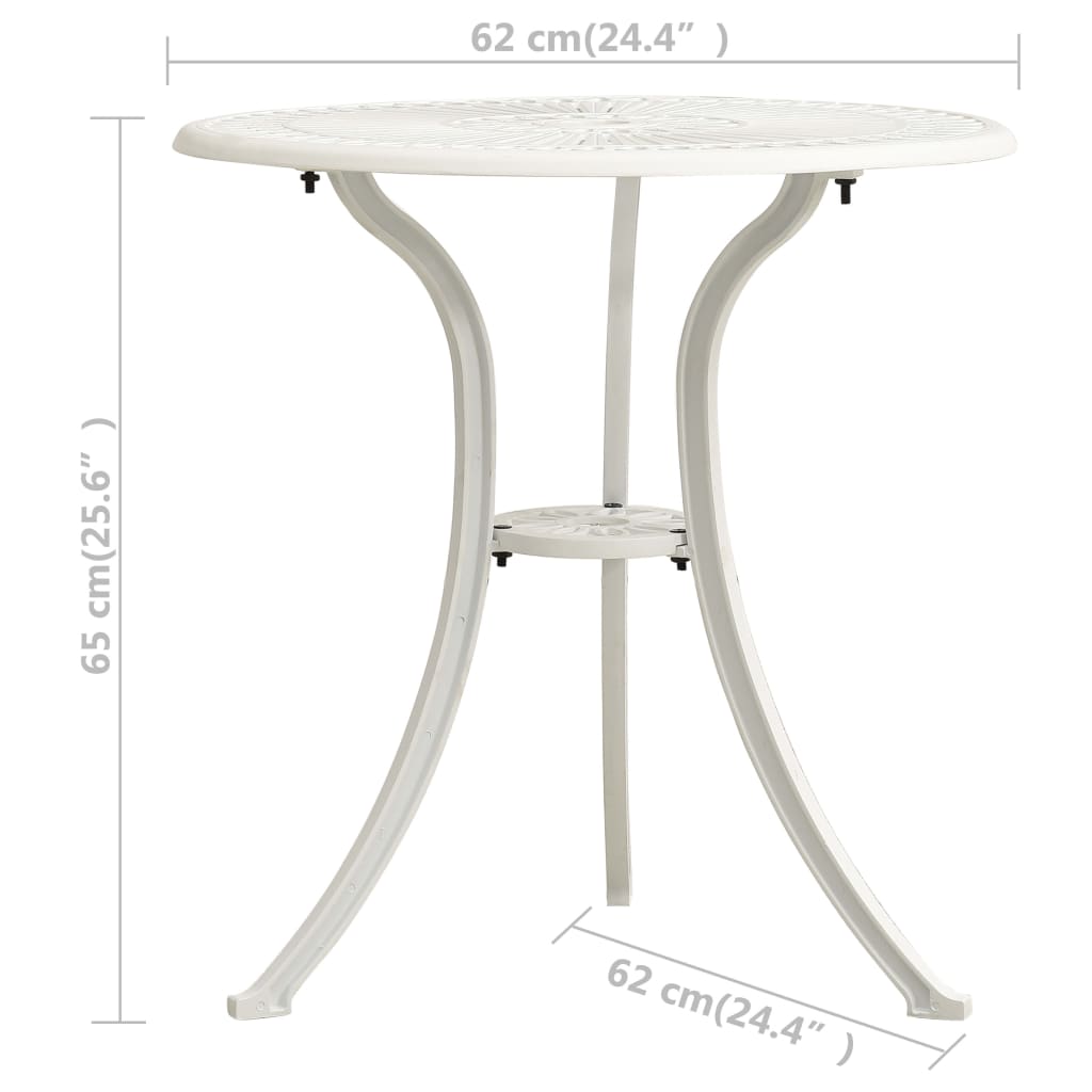 Bistrosett 3 deler støpt aluminium hvit