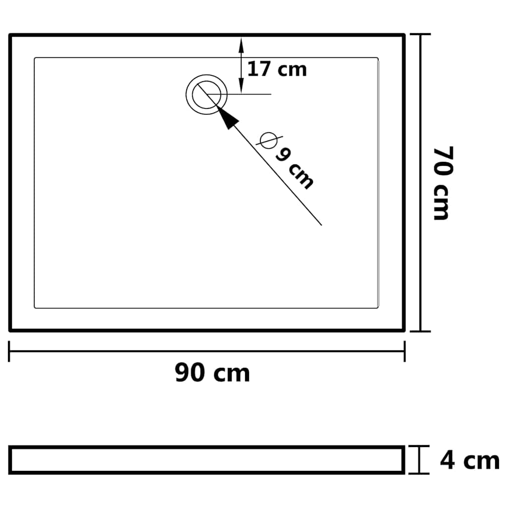Rektangulært dusjbrett ABS 70x90 cm vidaXL