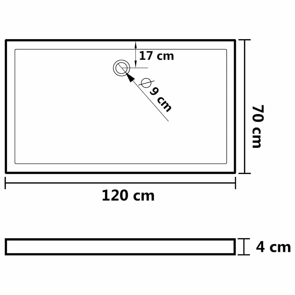 Rektangulært dusjbrett ABS hvit 70x120 cm vidaXL