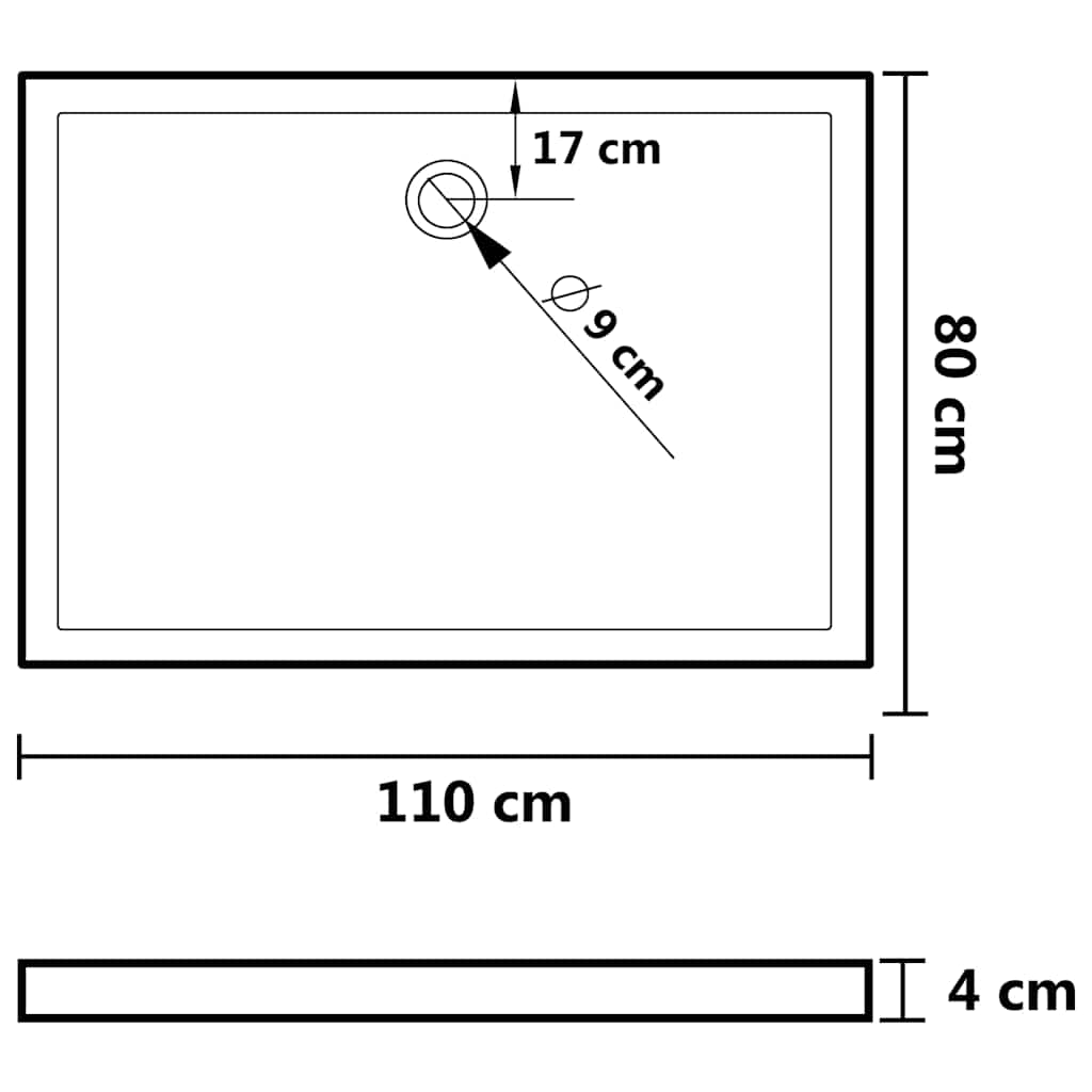 Rektangulært dusjbrett ABS hvit 80x110 cm