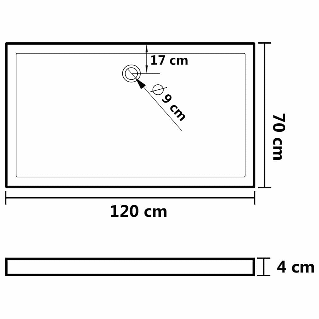 Rektangulært dusjbrett ABS svart 70x120 cm vidaXL