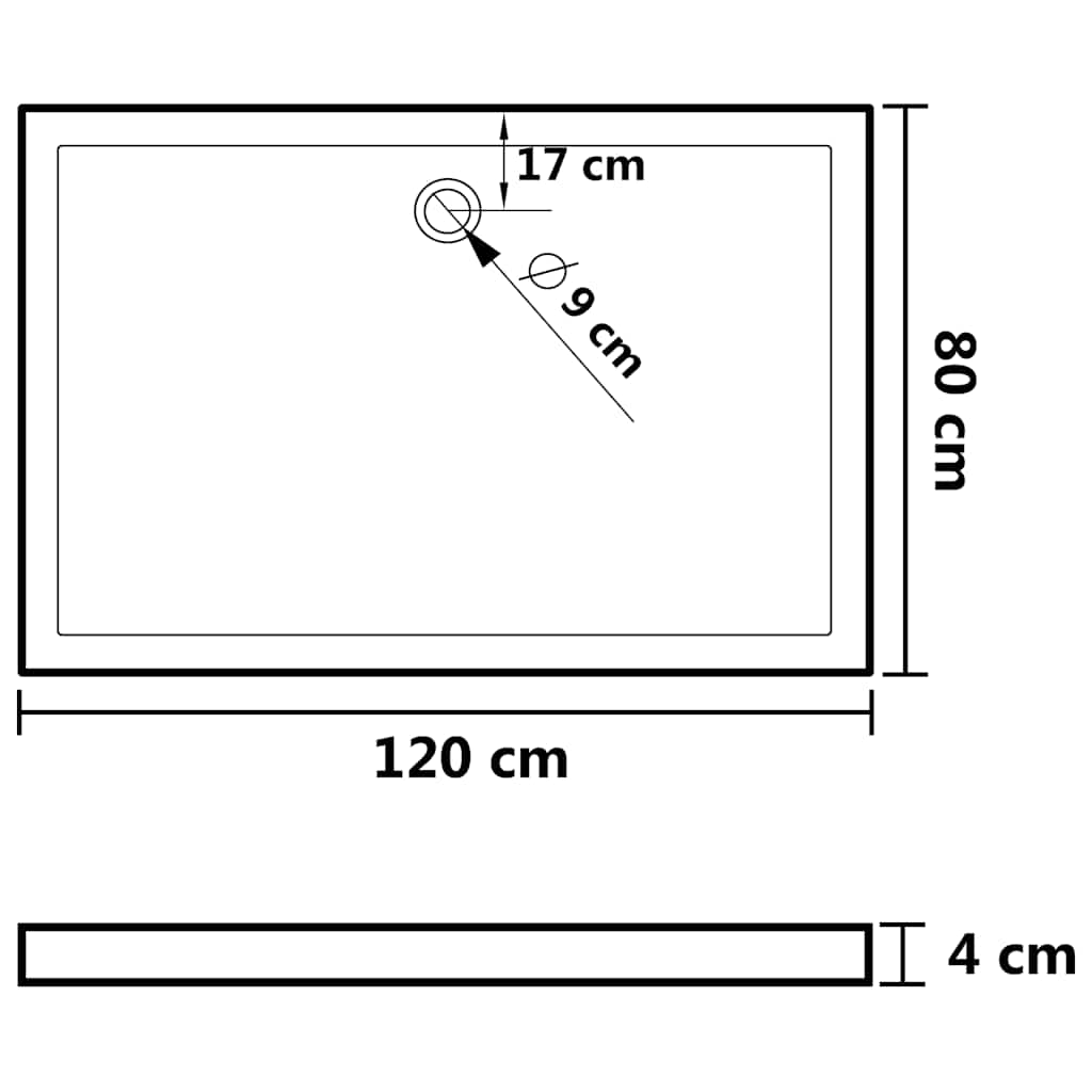 Rektangulært dusjbrett ABS svart 80x120 cm vidaXL