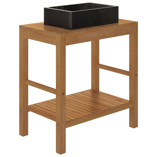 Baderomshylle heltre teak med vask marmor svart