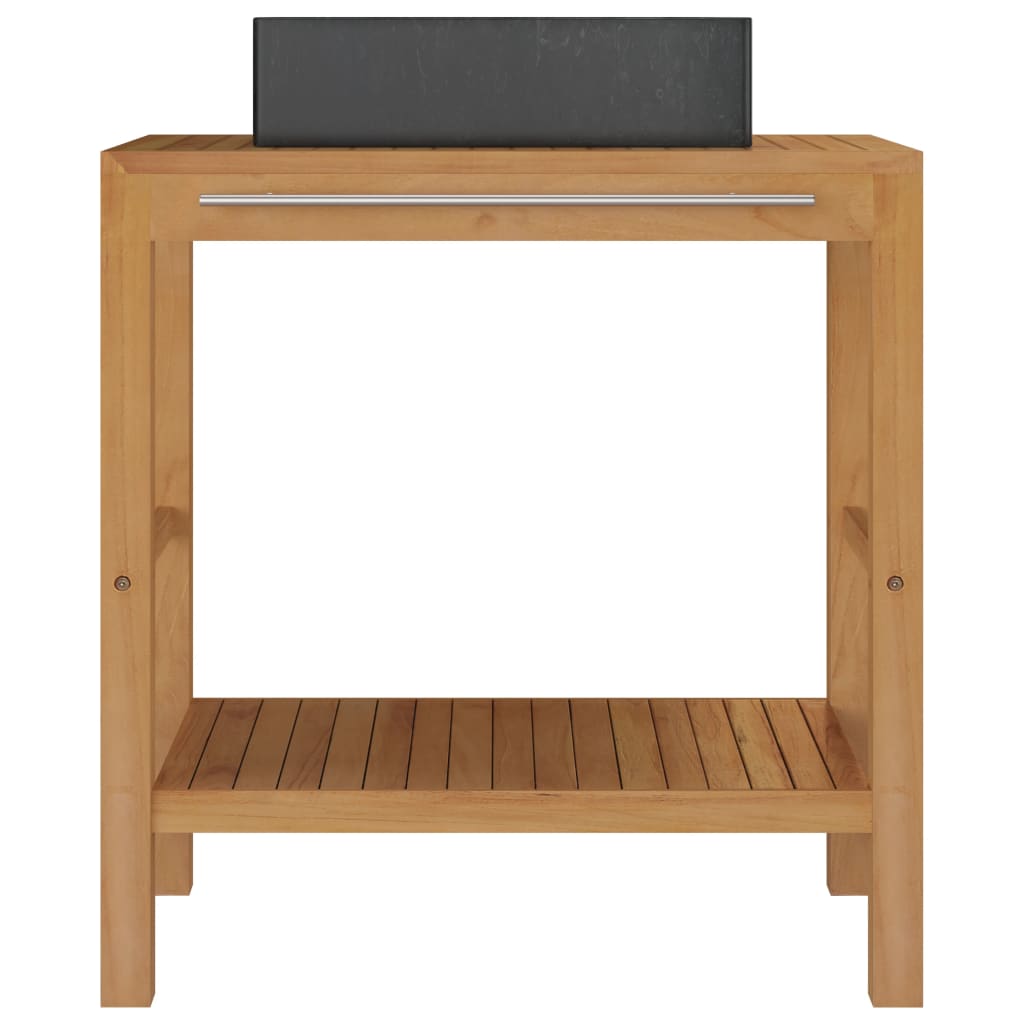 Baderomshylle heltre teak med vask marmor svart