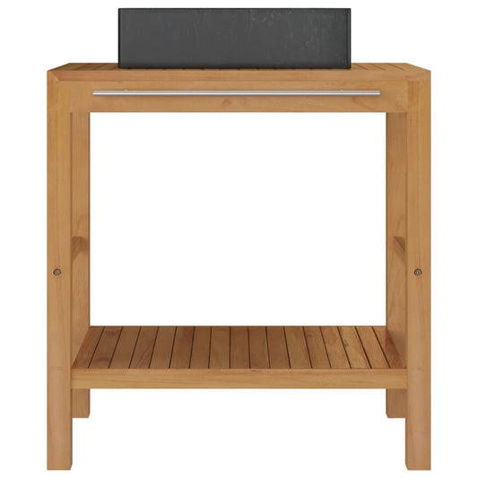 Baderomshylle heltre teak med vask marmor svart