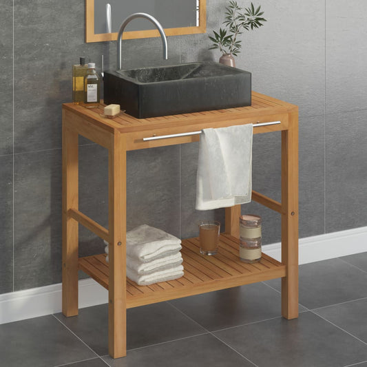 Baderomshylle heltre teak med vask marmor svart