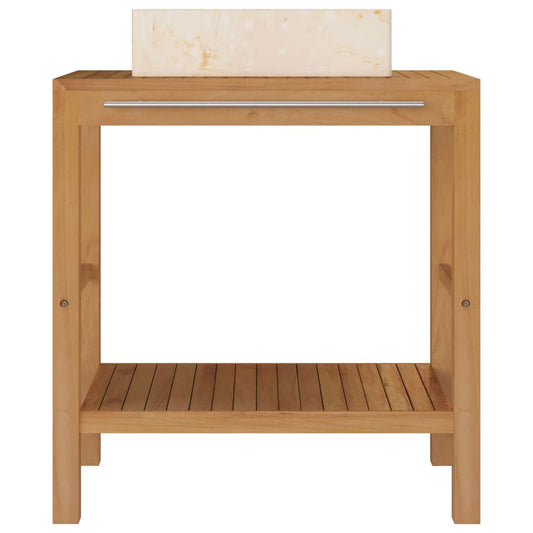 Baderomshylle heltre teak med vask marmor kremhvit