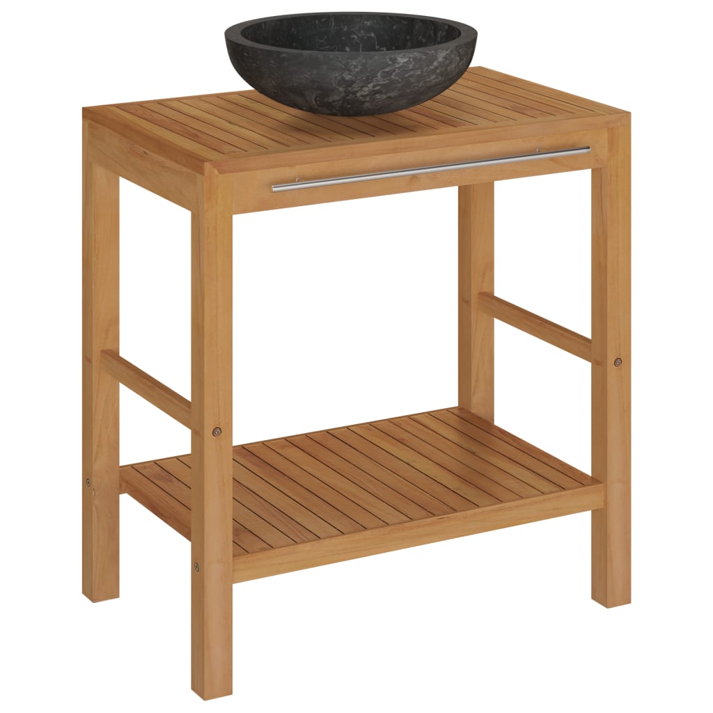 Baderomshylle heltre teak med vask marmor svart