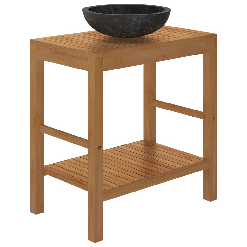 Baderomshylle heltre teak med vask marmor svart