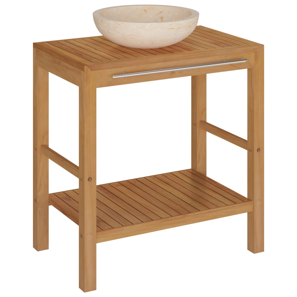 Baderomshylle heltre teak med vask marmor kremhvit