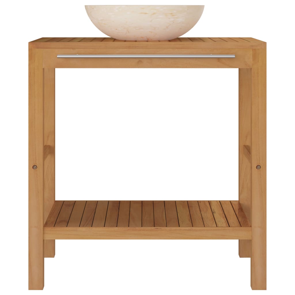 Baderomshylle heltre teak med vask marmor kremhvit