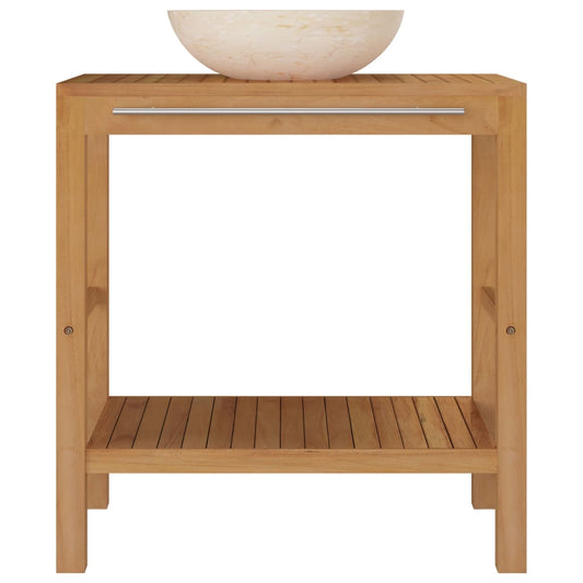 Baderomshylle heltre teak med vask marmor kremhvit