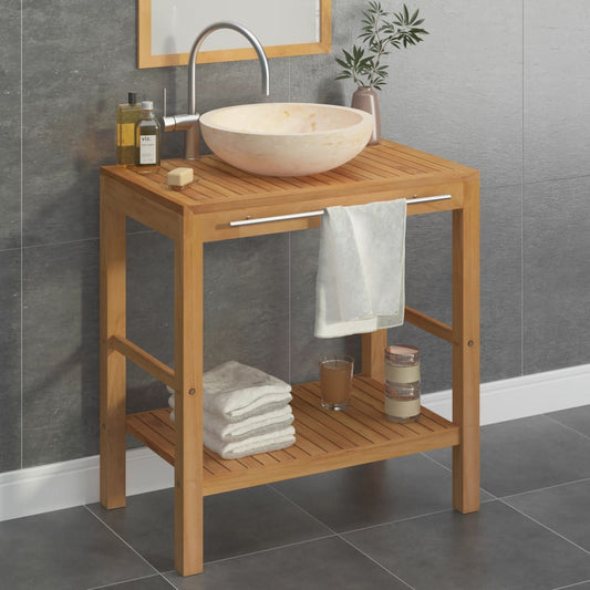 Baderomshylle heltre teak med vask marmor kremhvit