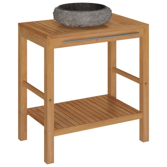 Baderomshylle heltre teak med vask marmor svart